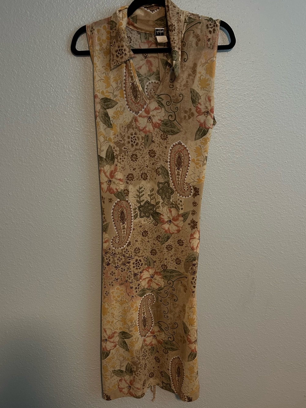 VINTAGE Chesley Leopard Floral Paisley Print Maxi Dress in Beige, Olive and Pink